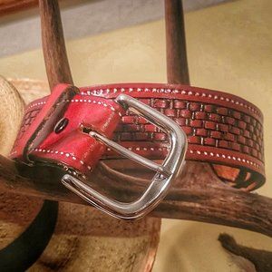MENS RED COWBOY BELT HANDMADE 100% LEATHER MADE IN MEXICO WESTERN COUNTRY